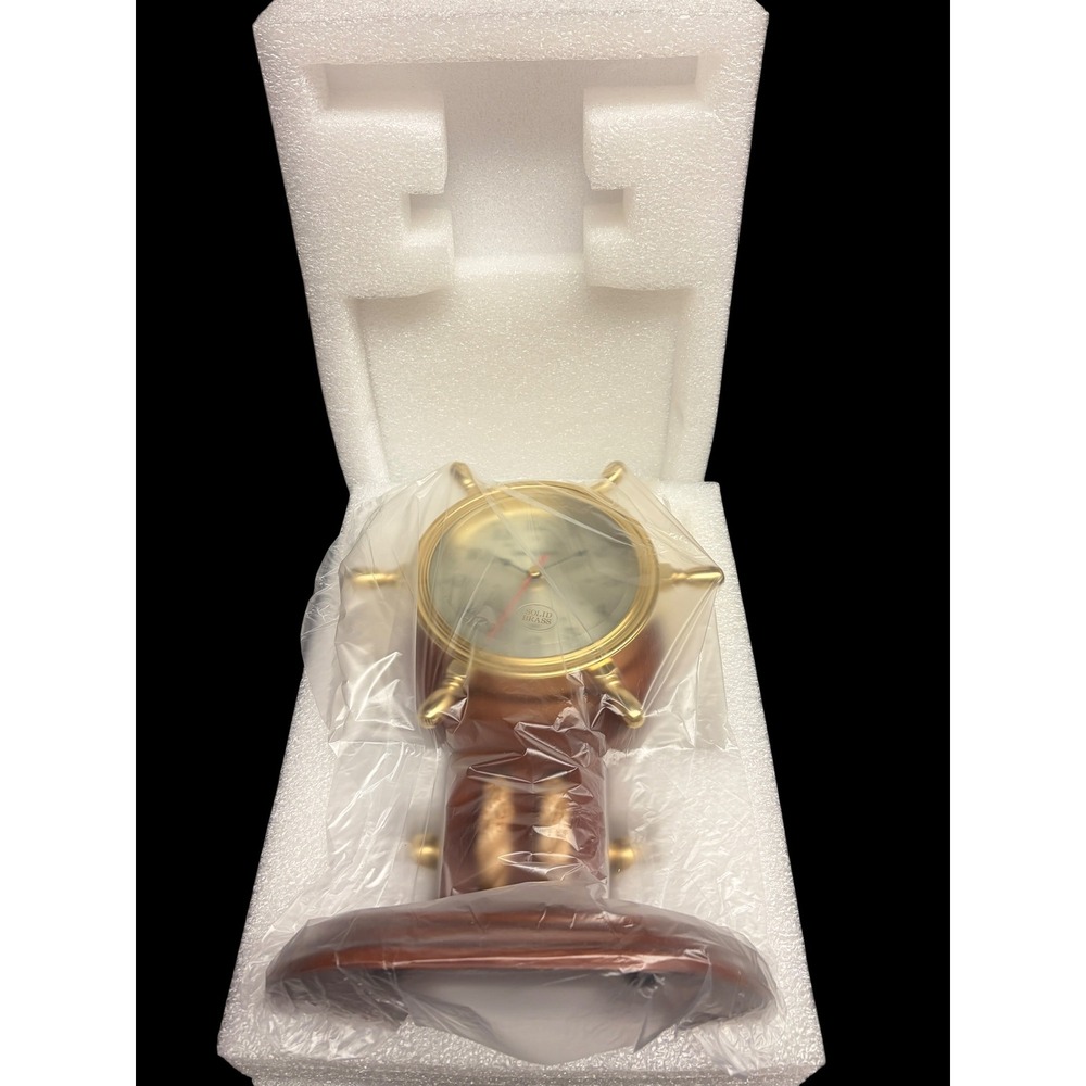 Howard Miller Britannia 613-467 Nautical Ship Wheel Brass Desk Clock Wood NEW